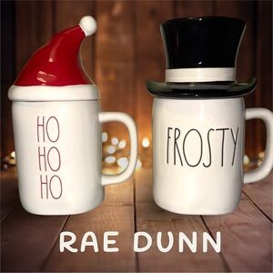 Rae Dunn Coffee Mugs Set 2 White Red Black Holiday Christmas Lids Collectible